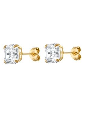 Asscher Cut CZ 14K Solid Gold Studs